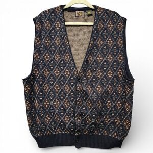 Vintage Paolo Conti Sweater Vest Mens XL‎ (Fits as Large) Acrylic Wool Cardigan